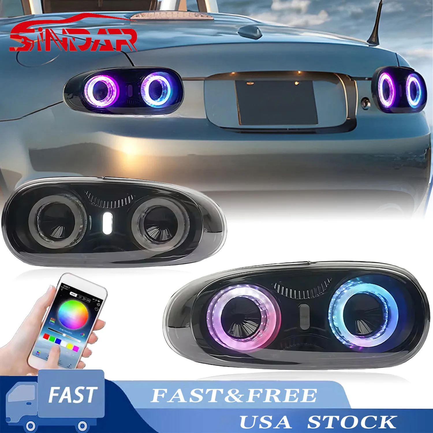 

SINDAR светодиодные задние фонари RGB для Mazda MX-5 (NC) 2009-2015 годов, пара задних фонарей Miata в сборе