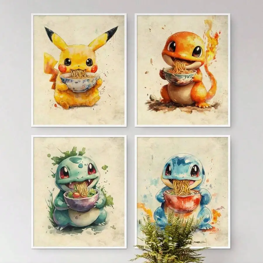 

Pokemon Wall Arts Home Decor Posters Pikachu Bulbasaur Charmander Squirtle Room Quality Pictures Wall Decor Christmas Gift For