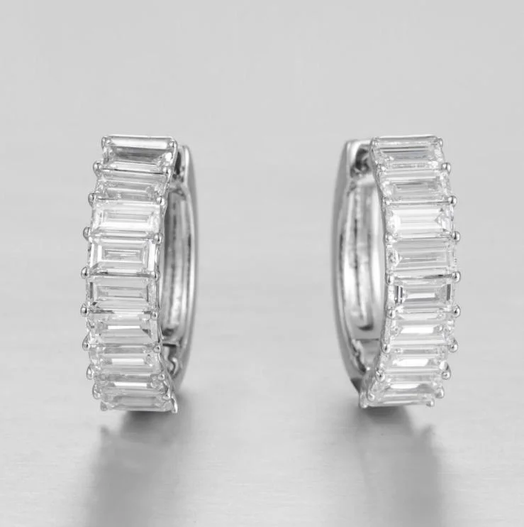 10K 1.33g Emerald cut full pavé huggie hoop earrings Lab Grown Diamond CVD 0.86ct-18pcs NGTC Certified  Wholesale