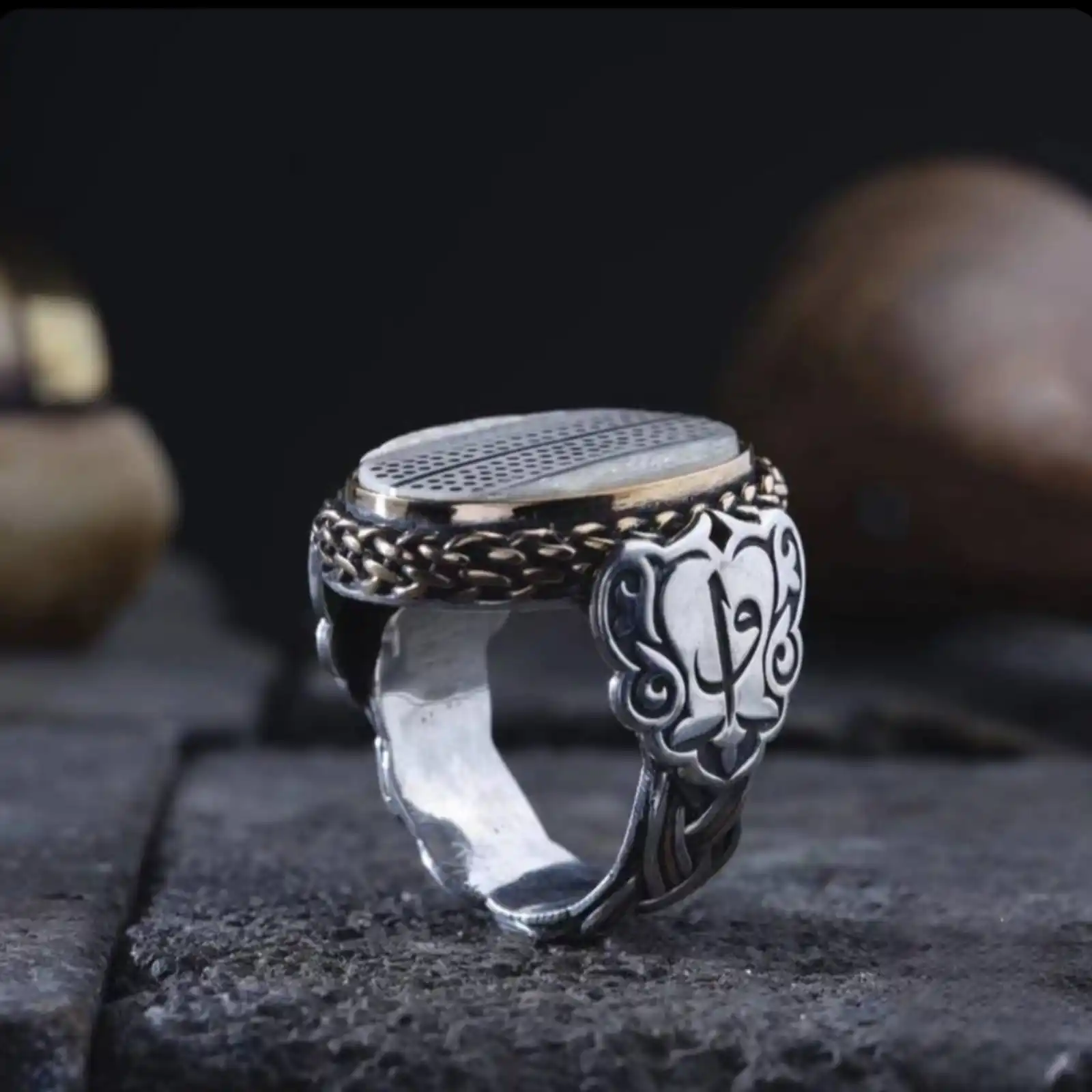 Handcrafted Engraved Silver Rings with Pearls for Couples - Unisex Jewelry