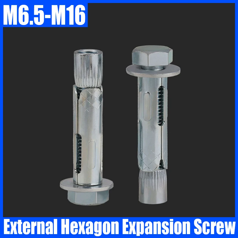 1PCS M6.5 M8 M10 M12 M16 Carbon Steel External Hexagon Expansion Screw Sleeve Concrete Anchor Bolt Drilling Drywall Anchor