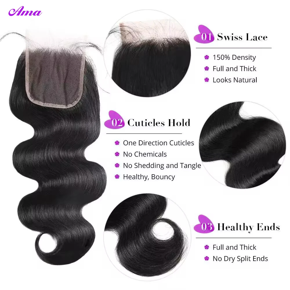 5x5 Closure With Bundles 28 30 Inch Brazilian Body Wave Bundles With Closure 3/4PCS Human Hair Bundles With Closure Free Part