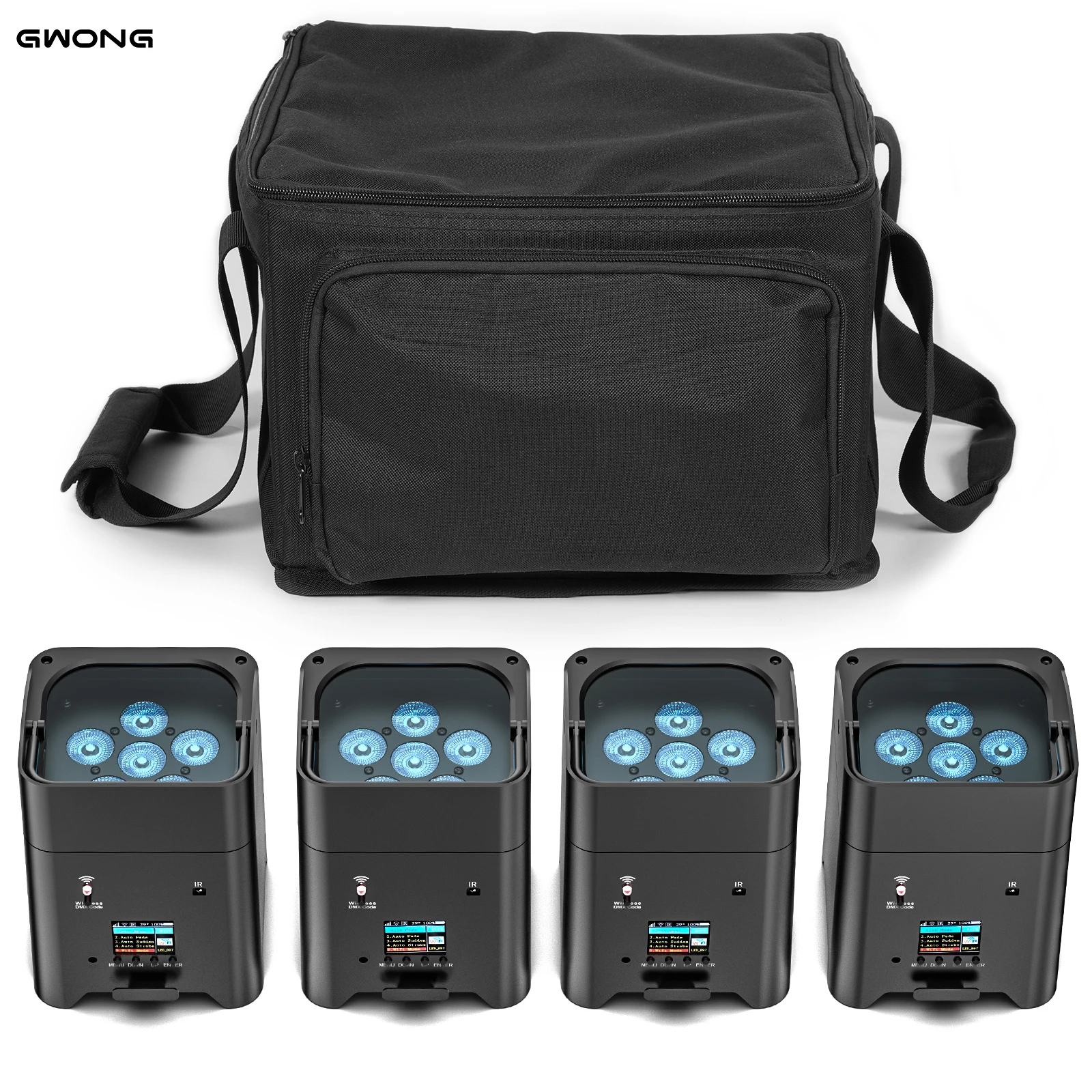 Gwong 4PCS 6x18W 6IN1 RGBAW+UV Par Light with Bag DMX Remote Control WiFi Par Light Wireless LED Stage Light for DJ Bar Party