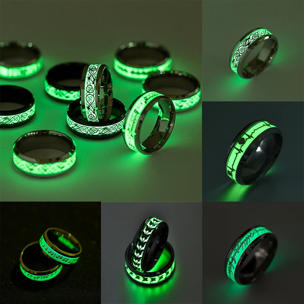 Stainless Steel Luminous Finger Rings For Couples Glow In Dark Valentine'S Day Gift Love Band Ring Jewelry Free Shipping Anillo