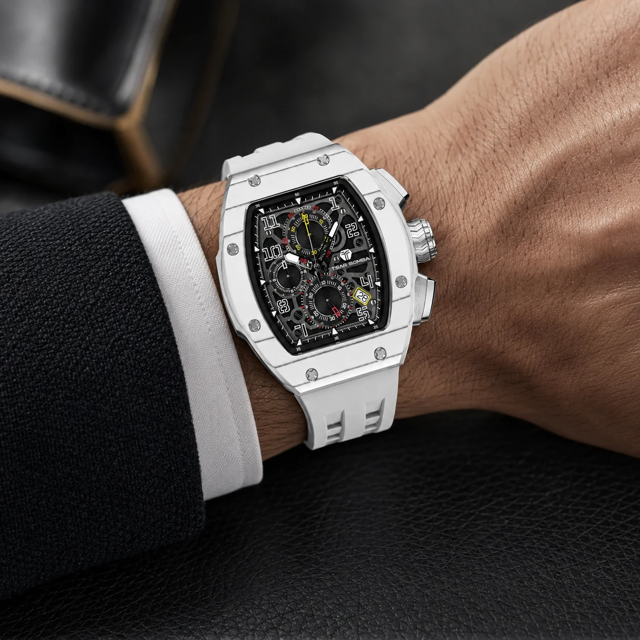 TSAR BOMBA Men's Quartz Watch Sapphire Crystal 10ATM Waterproof 316L Stainless Steel Luminous Luxury Sport Wristwatch