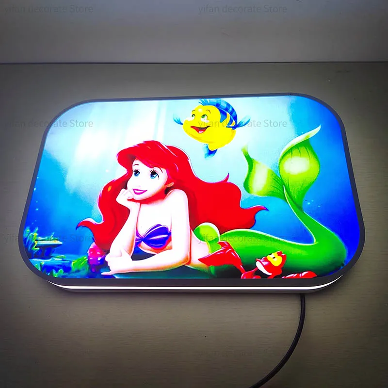 Mermaid Logo Lightbox Custom Fairy Tale Wall Decor for Business Shop Hanging Art 12 Inch Kids Nightlight 3D Print Gift Light