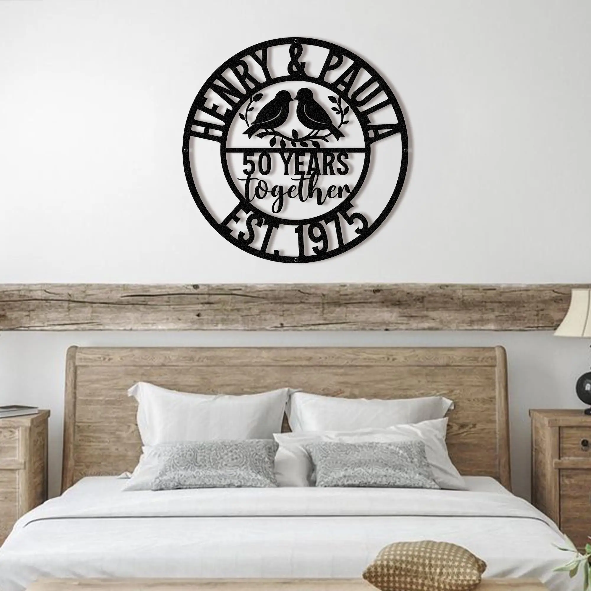 Custom Wedding Anniversary Lovebirds Metal Wall Art Sign For Parents Wedding Gift For Husband and Wife Milestone Gift