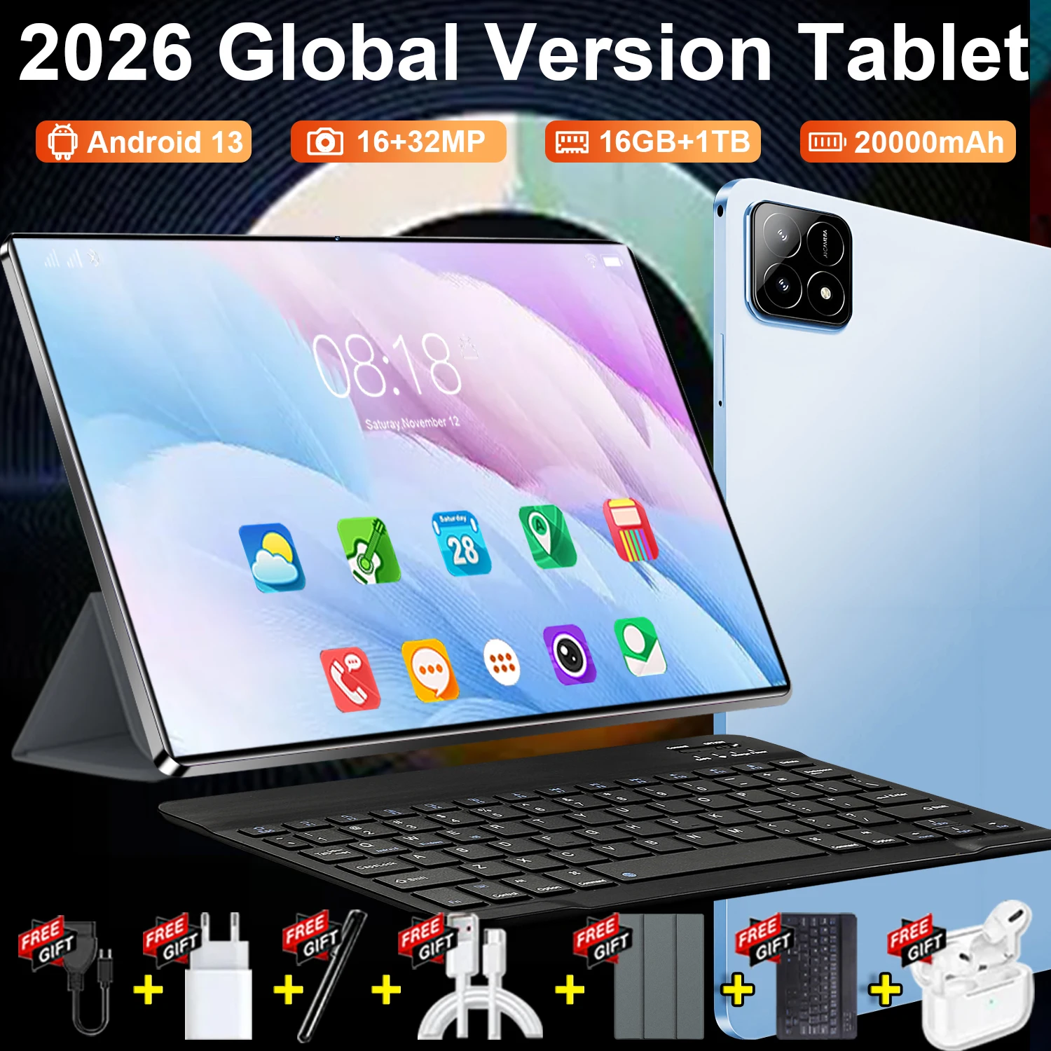 Tableta de 10.36 Pulgadas, Android 13.0, Tableta PC de 10 Núcleos, Dos Cámaras, Doble SIM, Google Play, Tablets 5G, Bluetooth, Wifi, 16 GB