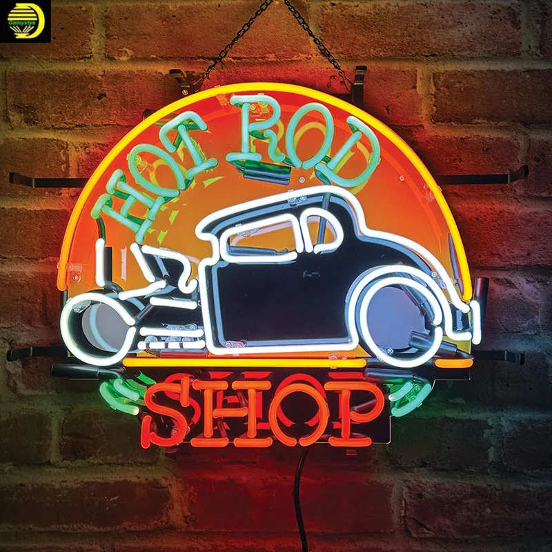 

НЕОНОВАЯ ЗНАК для автомобиля Hot Rod Стеклянная трубка Добро пожаловать в гараж Эстетический декор комнаты Вывеска Знак отеля Неоновая лампа Лампа для пивного бара