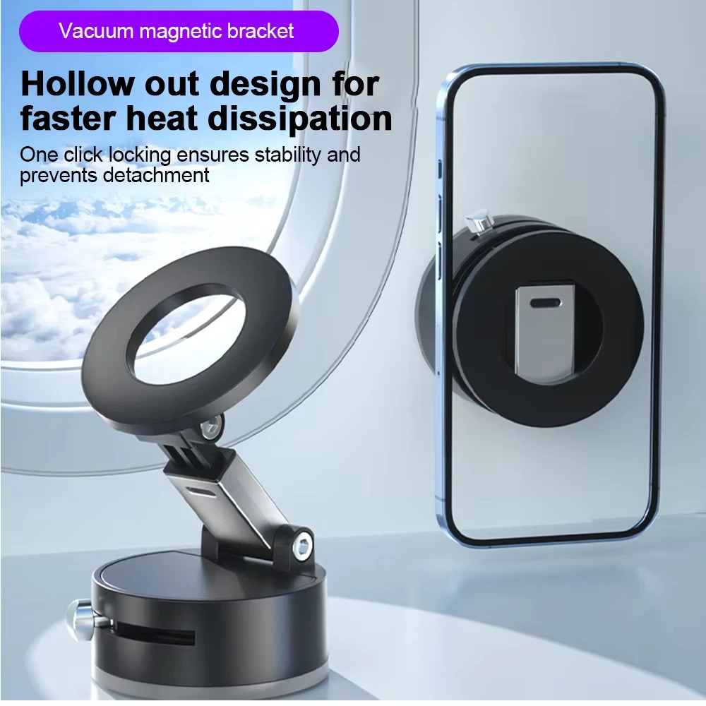 

Adjustable & Foldable Magnetic Phone Holder, Strong Magnet, Vacuum Suction Cup Mount for Dashboard, Bathroom Tiles, Glass