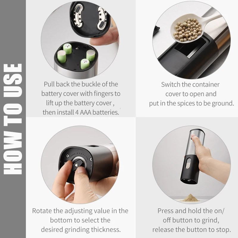 電気ソルト & ペッパーグラインダー調節可能な厚さセラミック研削コアキッチン大容量調味料LEDライト付き