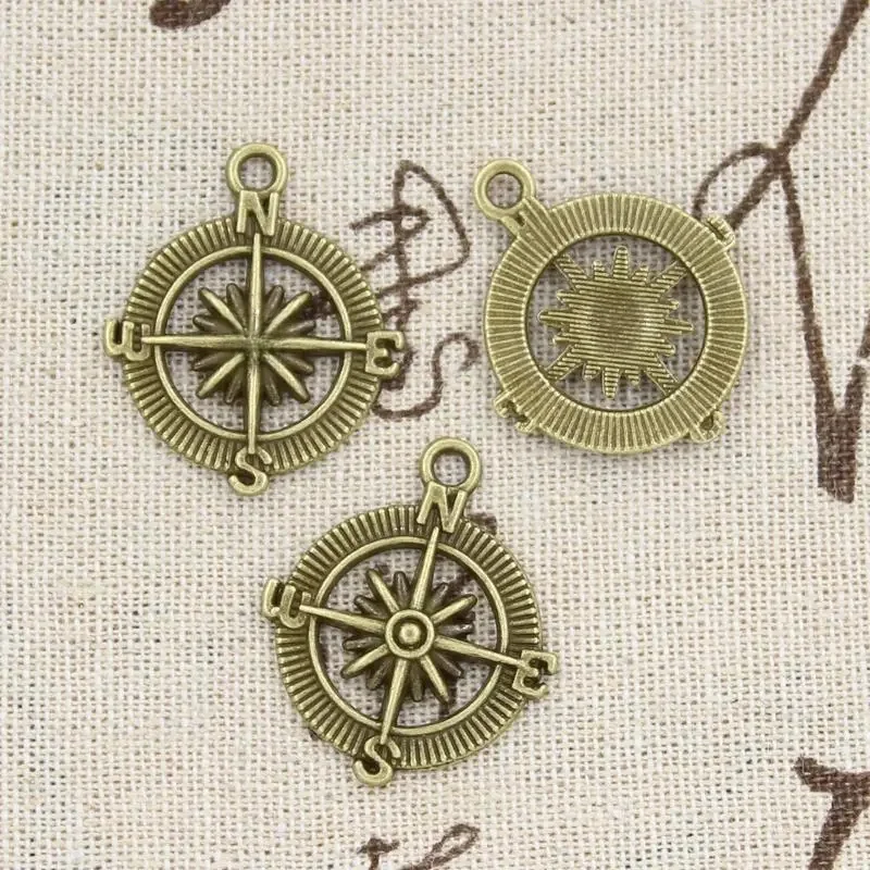 12 sztuk Charms kompas 28x24mm Handmade Craft tworzenie wisiorów dopasowanie, w stylu Vintage tybetański brąz srebrny kolor, DIY na naszyjnik bransoletka — zdjęcie 2