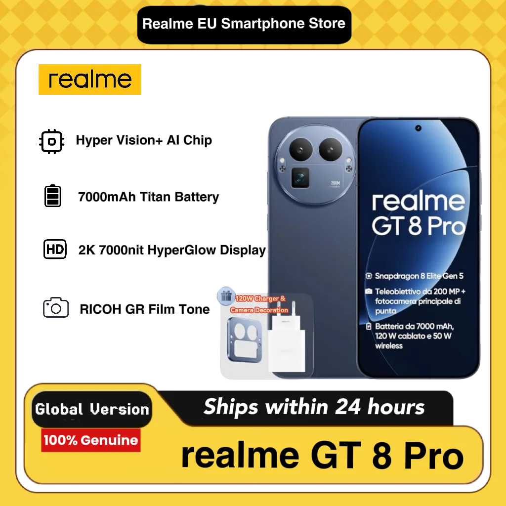 realme GT 8 Pro, 16+512GB, Snapdragon 8850, Cámara de 200MP, Batería de 7000mAh, Incluye Cargador de 120W y DC