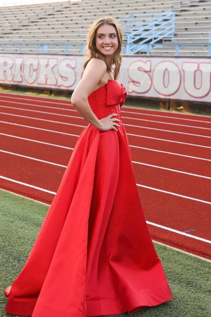 Annie Red Waist Hollow Prom Dresses Sexy Off-shoulder Satin Evening Dresses A-line Side Slits Lady Party Dresses فساتين سهرة