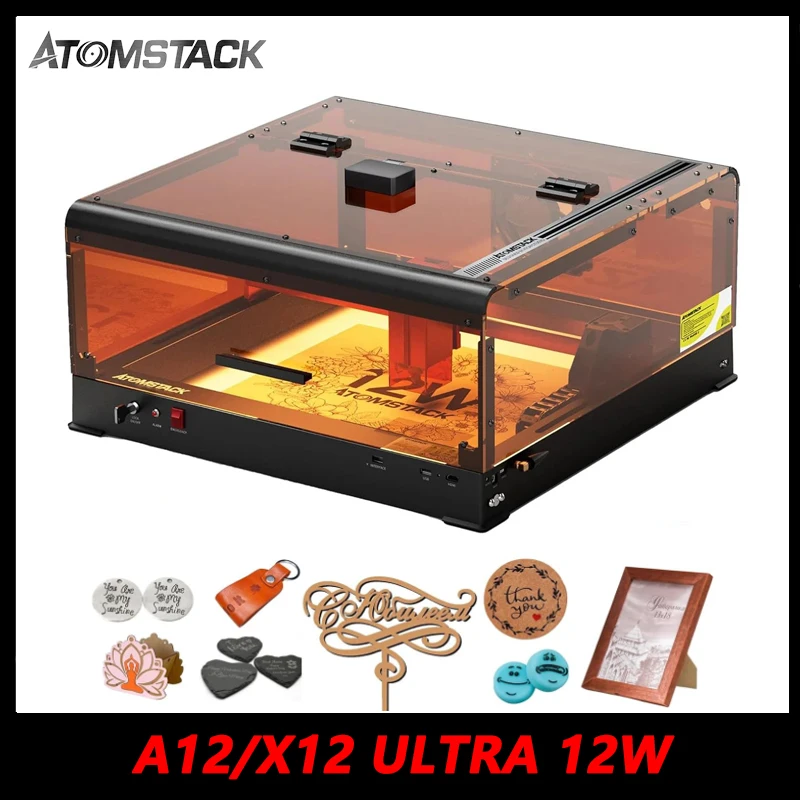 Atomstack A12 X12 Ultra 12w Diode Laser Cutting Machine Wifi One-PieceFrame Cnc Glass Water Cup MarbleMetal Engraving Machines