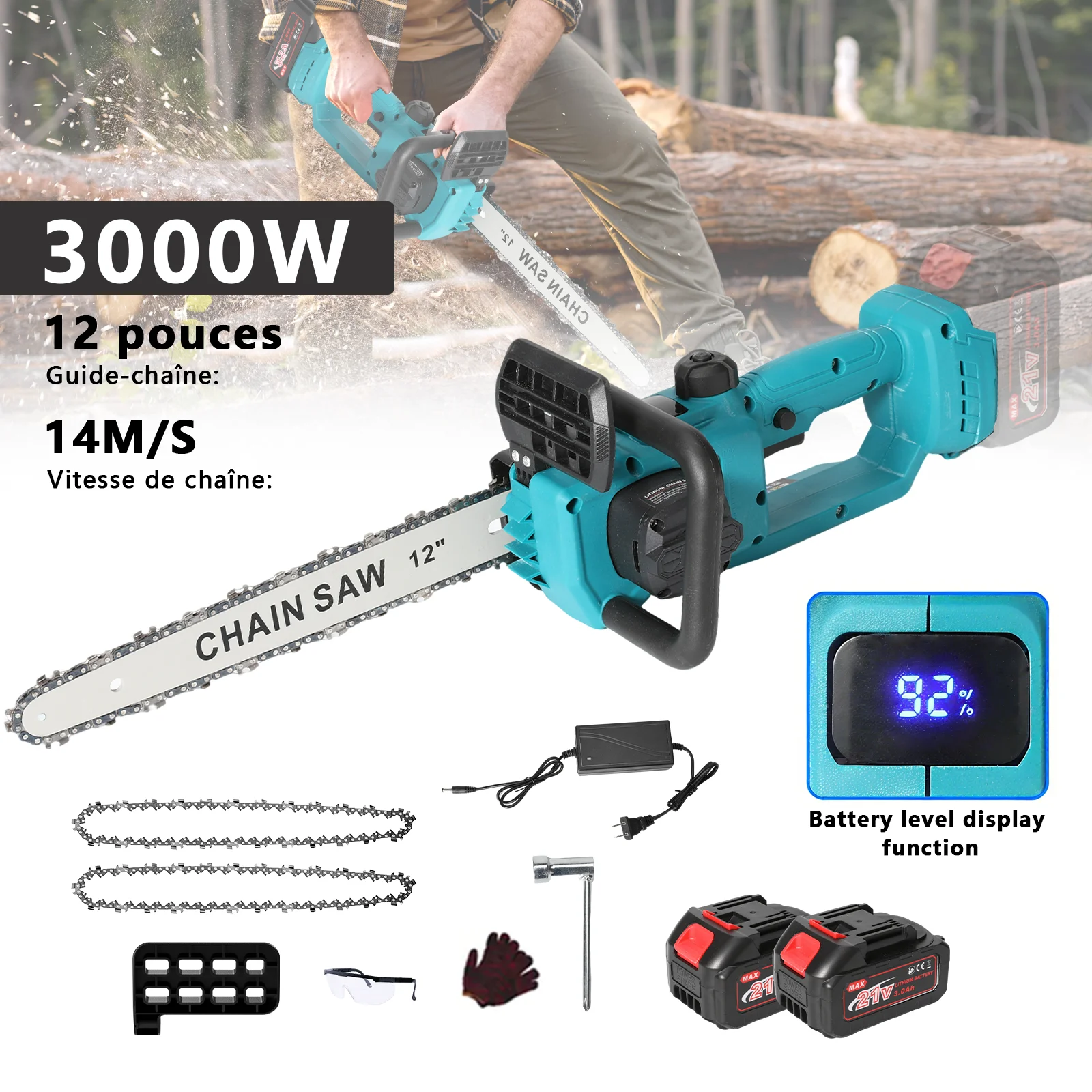 Sega a catena elettrica senza spazzole da 12 pollici 2200W Motosega portatile ricaricabile a batteria Oli da potatura per batteria Makita 18V