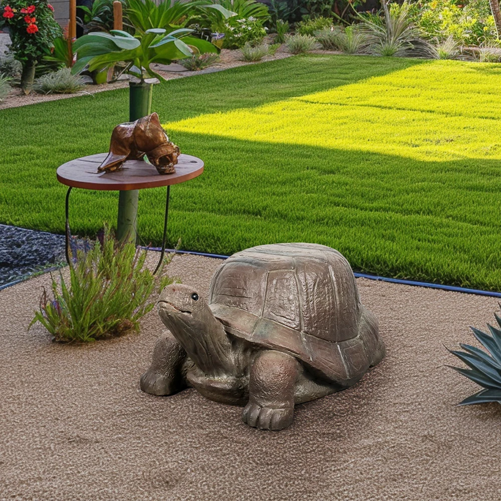 

Concrete Garden Statue Turtle Looking Up -22 Inch Long Sitting Turtle Statue, Indoor/Outdoor Home and Fairy Garden Outdoor Decor