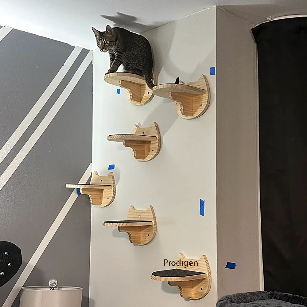 Cat Tree Wall Mounted Cat Climbing Shelves Frame Wooden Hammock with Jumping Platform and Scratching Post Pet Indoor Furniture