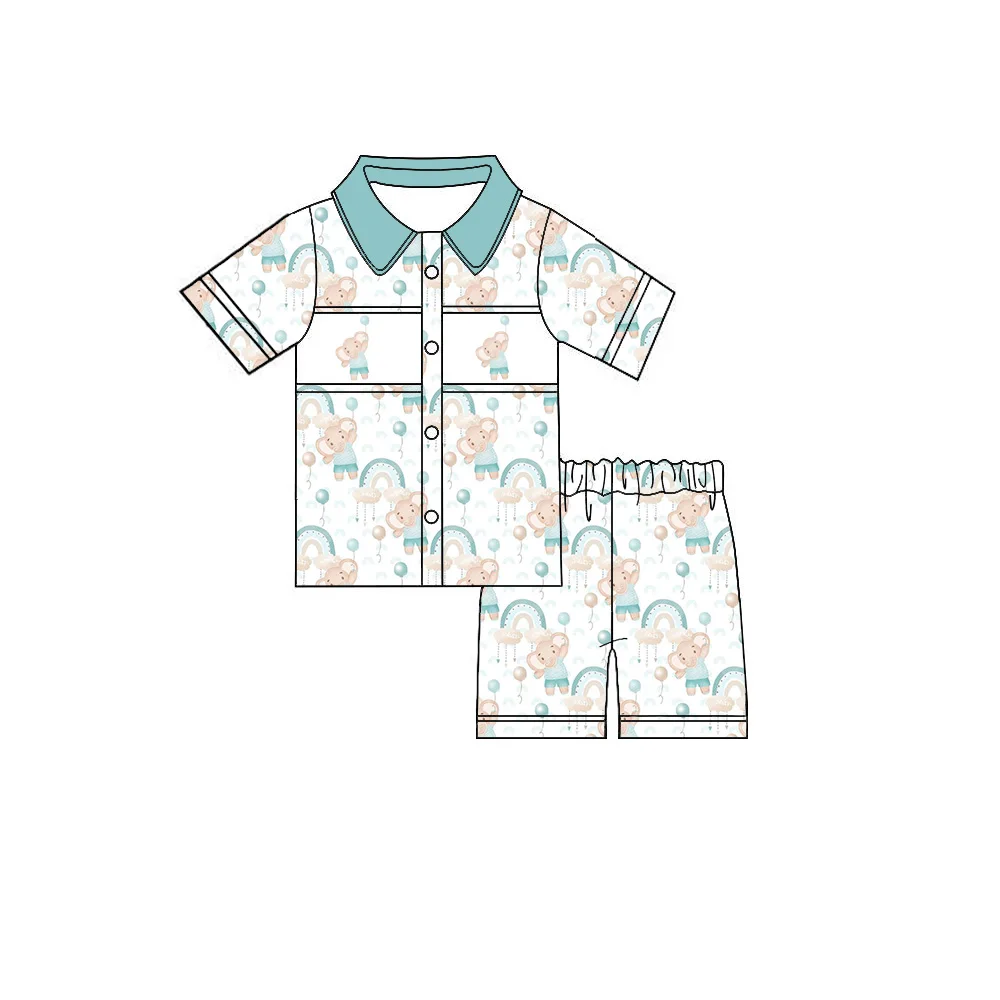 Boutique Children's Clothing Set Boys' Pajama Set Short-Sleeve Top and Shorts Cloud and Animal Print Button-Front custom