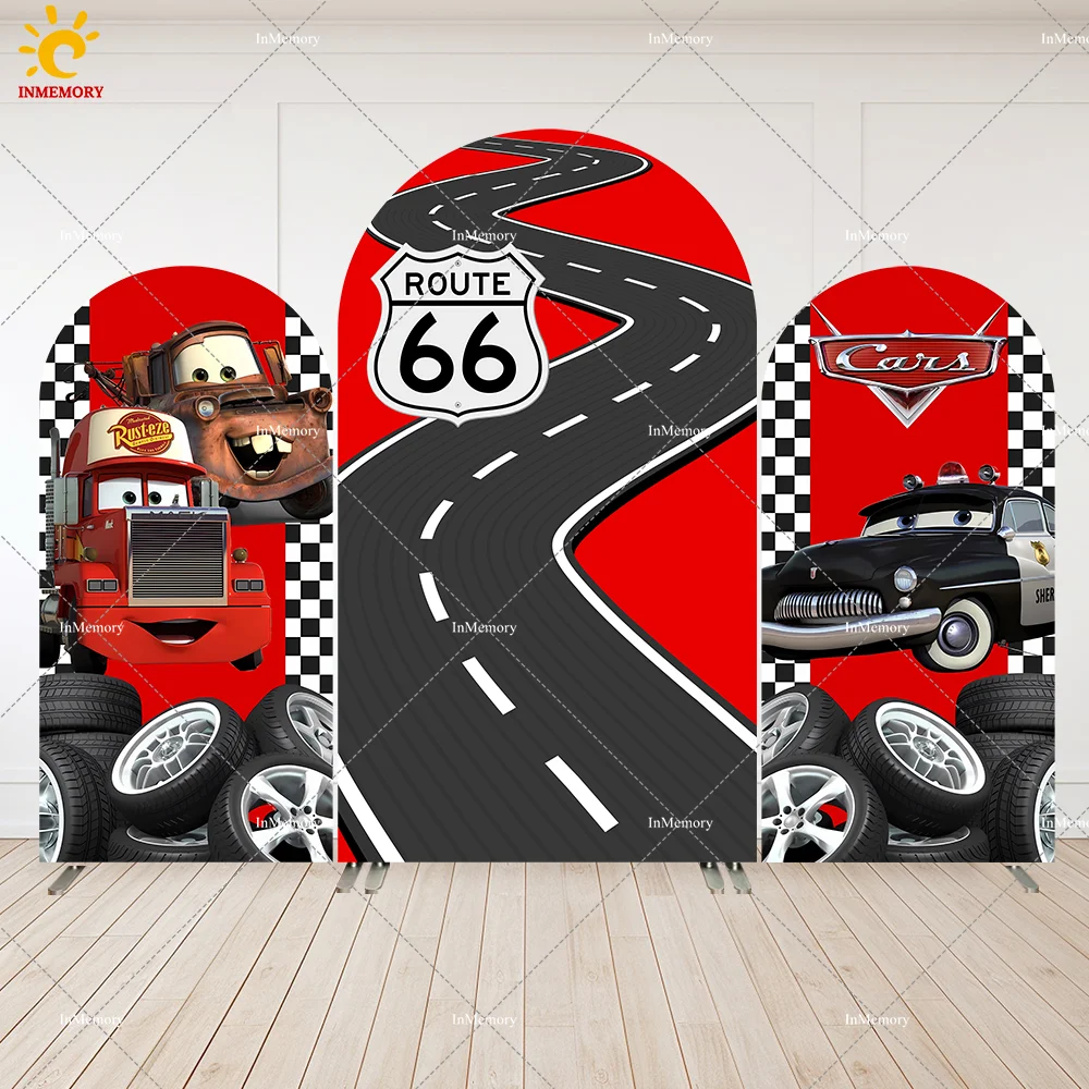 

Disney Racing Cars Arch Backdrop Cover for Boy Birthday Decoration Party Banner Wall Route 66 Road Baby Shower Photo Background