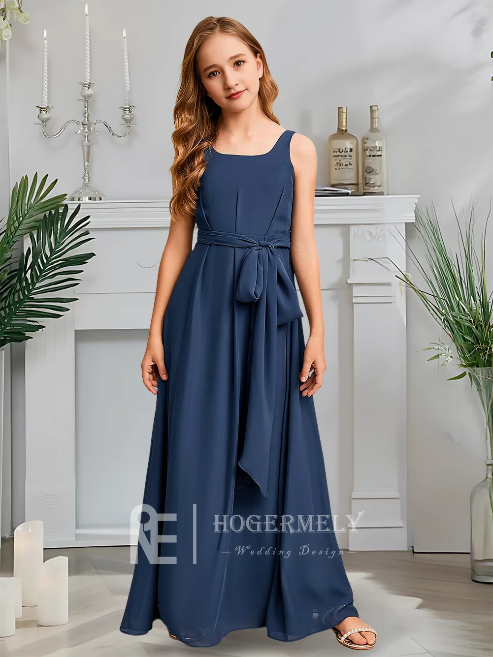 Платье подружки невесты трапециевидной формы, платье с цветочным узором для девочек, шифоновое платье с квадратным вырезом, длиной до пола для девочек, для особых случаев