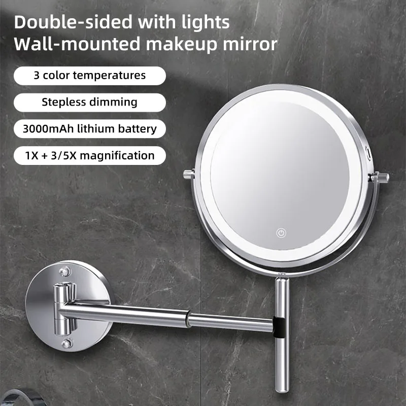

Bathroom toilet fill light mirror dressing mirror wall-mounted liftable punch-free multifunctional LED makeup mirror