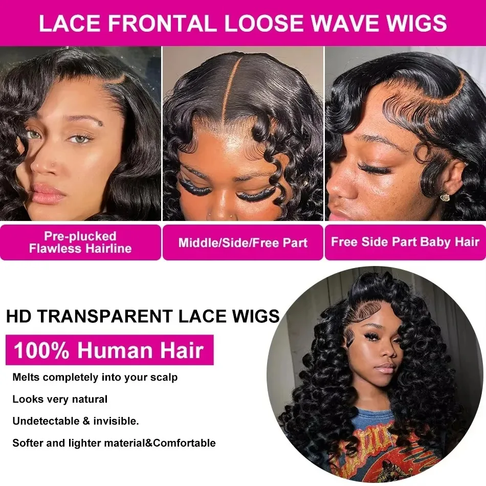 300 Density Loose Wave 13x6 Lace Front Human Hair Wig 40 Inches Brazilian Water Deep Wave Wigs For Women 13x4 Lace Frontal Wig