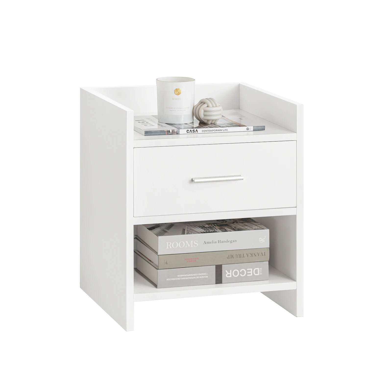 Sobuy Blanco Fbt66 Mesita De Noche Mesita De Noche Mesa Auxiliar Con 1 Cajón Y 2 Estantes Bht Aprox. 38X45x36cm