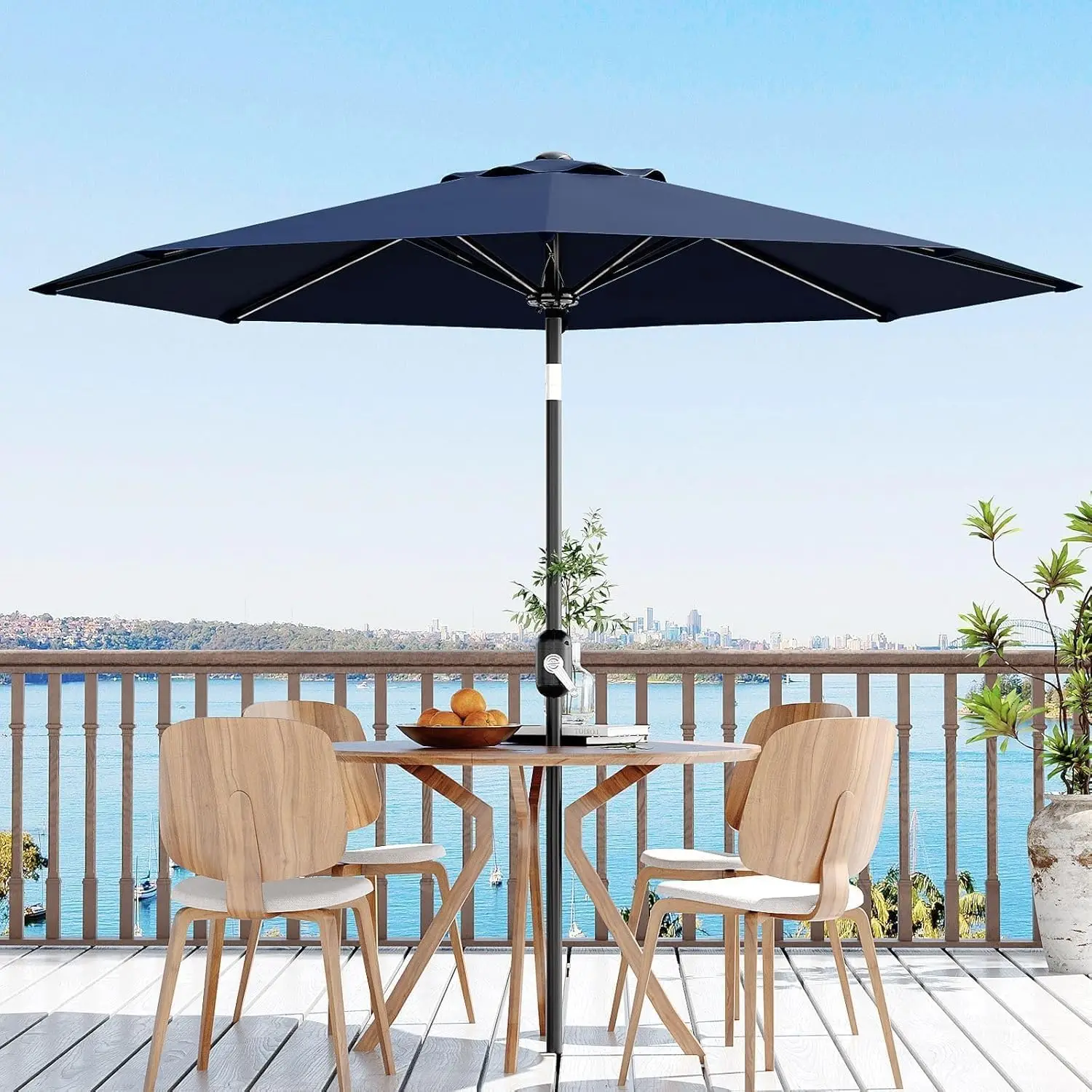 9FT Umbrella Outdoor Patio, Table Umbrella with Push Button Tilt and Crank, 8 Sturdy Ribs Waterproof UV Protection for Garden, Pool, Backyard, Deck, Market