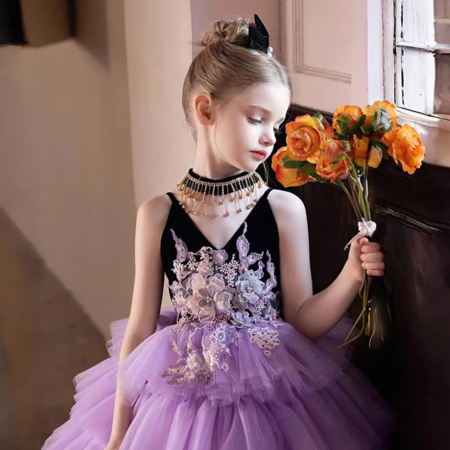 Dreamy Vow D304 Morbido ed elegante scollo a V Sling senza maniche a strati Tulle Flower Girl Dress Wedding Evening Party Pageant Prom 2025
