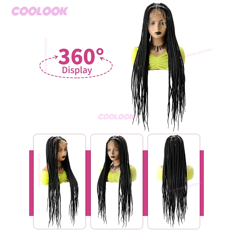 36 "صندوق أكبر الضفائر شعر مستعار الاصطناعية كامل الدانتيل جديلة شعر مستعار للنساء كورنو شعر مستعار مضفر نمطين #3