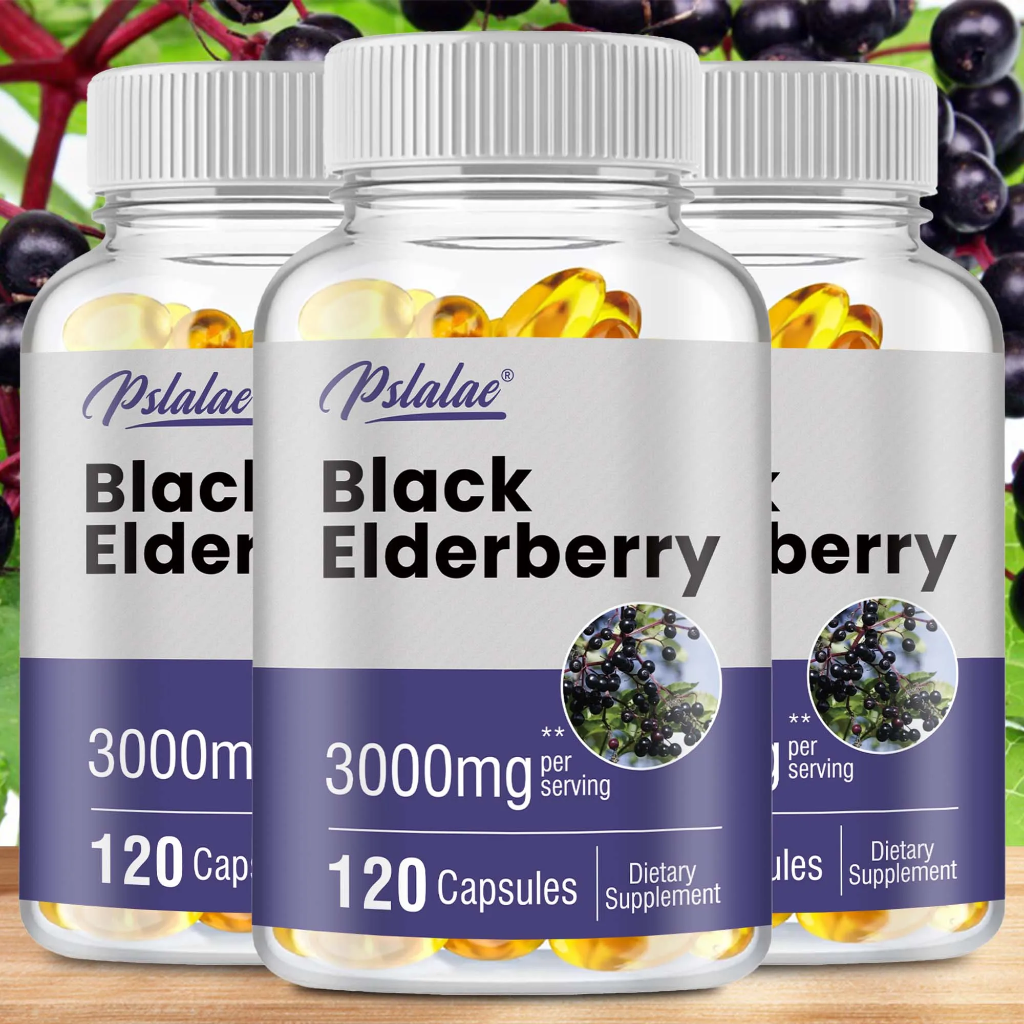 Black Elderberry 3000mg - for Immunity, Antioxidants, Promotes Smooth Skin - 120 Capsules