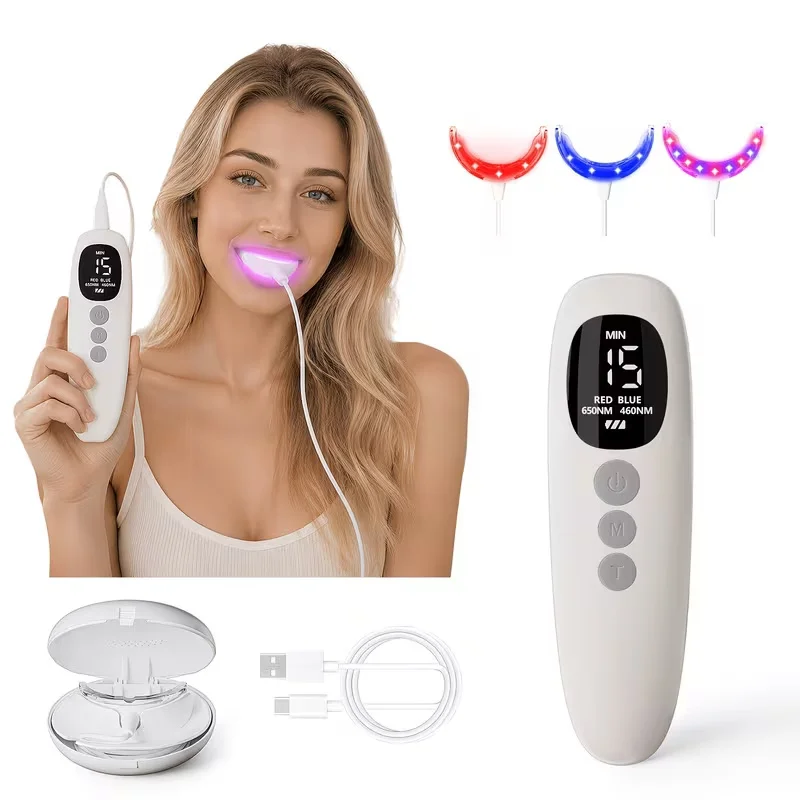Red Blue Light Therapy Teeth Whitening Device 650nm 460nm LED Lamp Gum Care Oral Hygiene Clean Kit for Bad Breath Swollen Gums