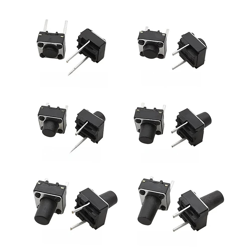 Mini interrupteur Tactile à 2 broches, 20 pièces, 6x6x4.3/5/6/7/8/9/10mm, bouton-poussoir momentané