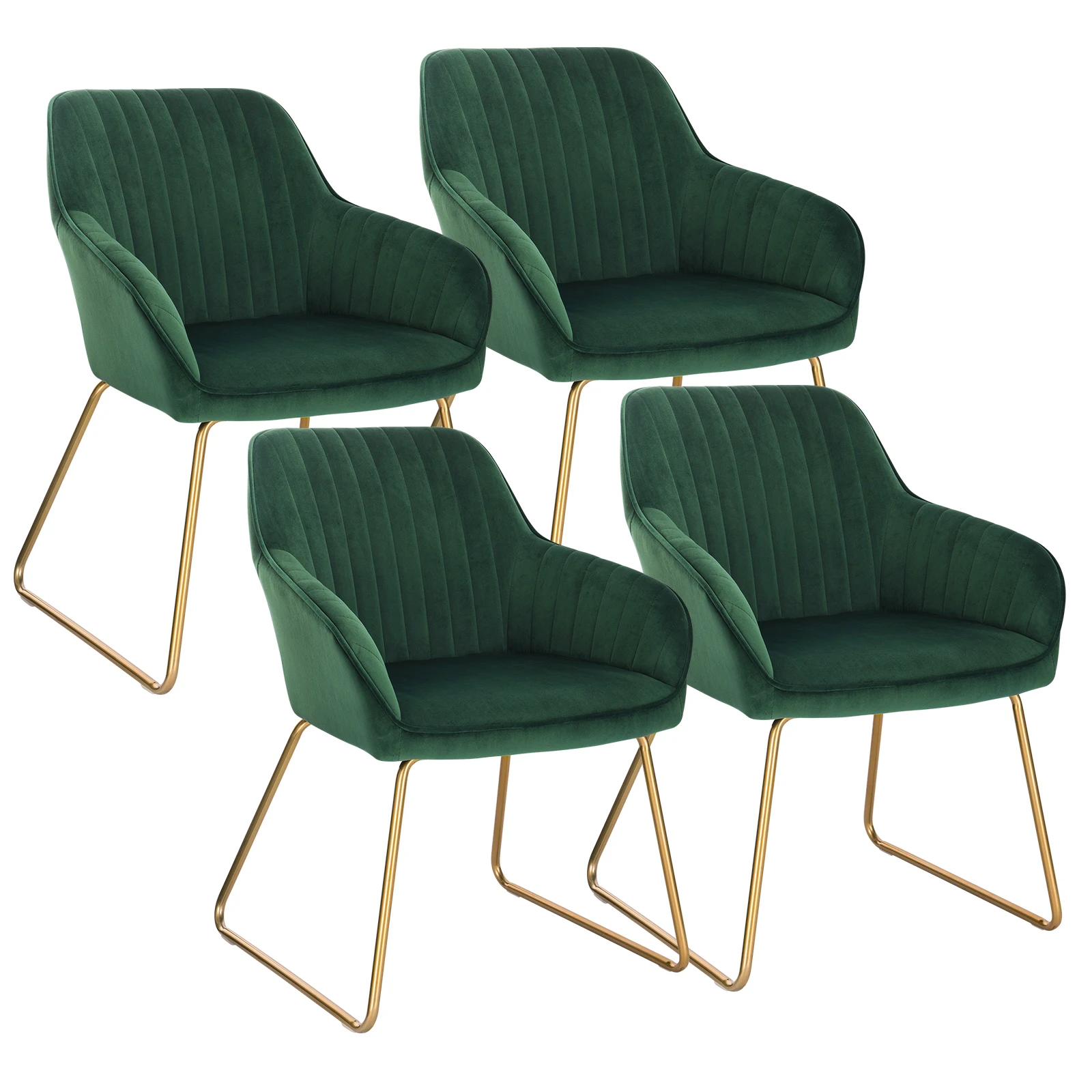 4PCs Velvet/Leather Dining Room Upholstered Chairs Living Room Chair with Backrest Armrest Metal Legs Vintage Nordic Chair