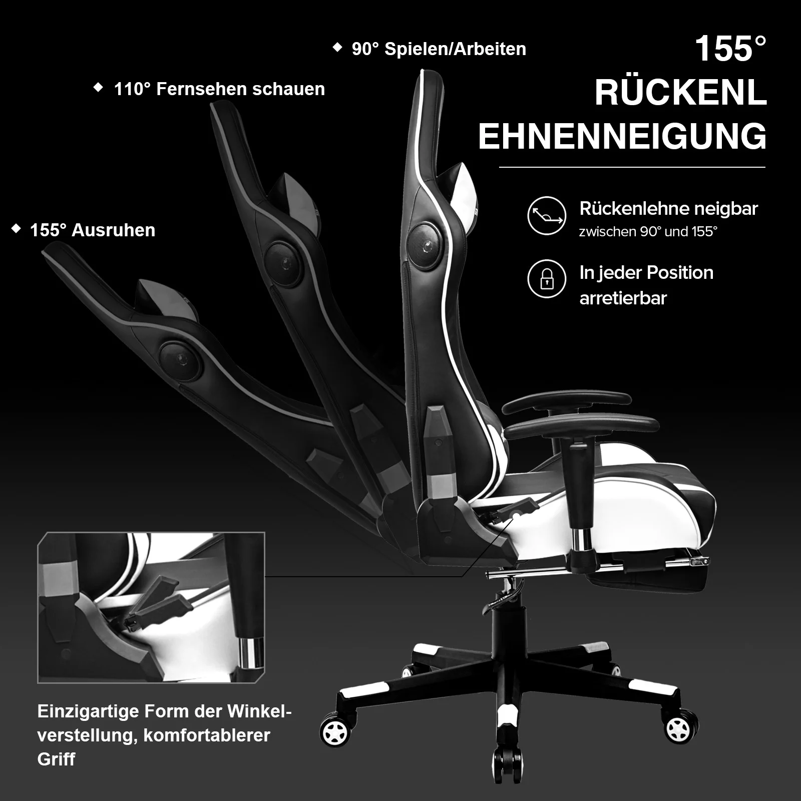 GTPLAYER-كرسي ألعاب مريح مع مسند للقدم ، مكتب كمبيوتر ، مكبر صوت بلوتوث ، موسيقى