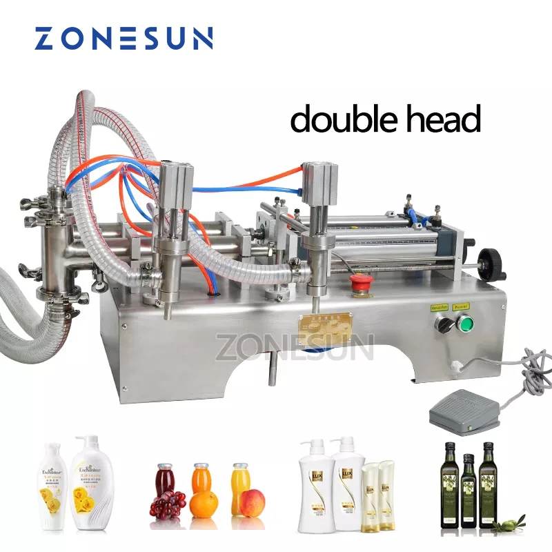 ZONESUN 50-500ml Horizontal Pneumatic DOUBLE HEAD shampoo Filling Machine Oil Liquid soap Shampoo Wine drinks juice