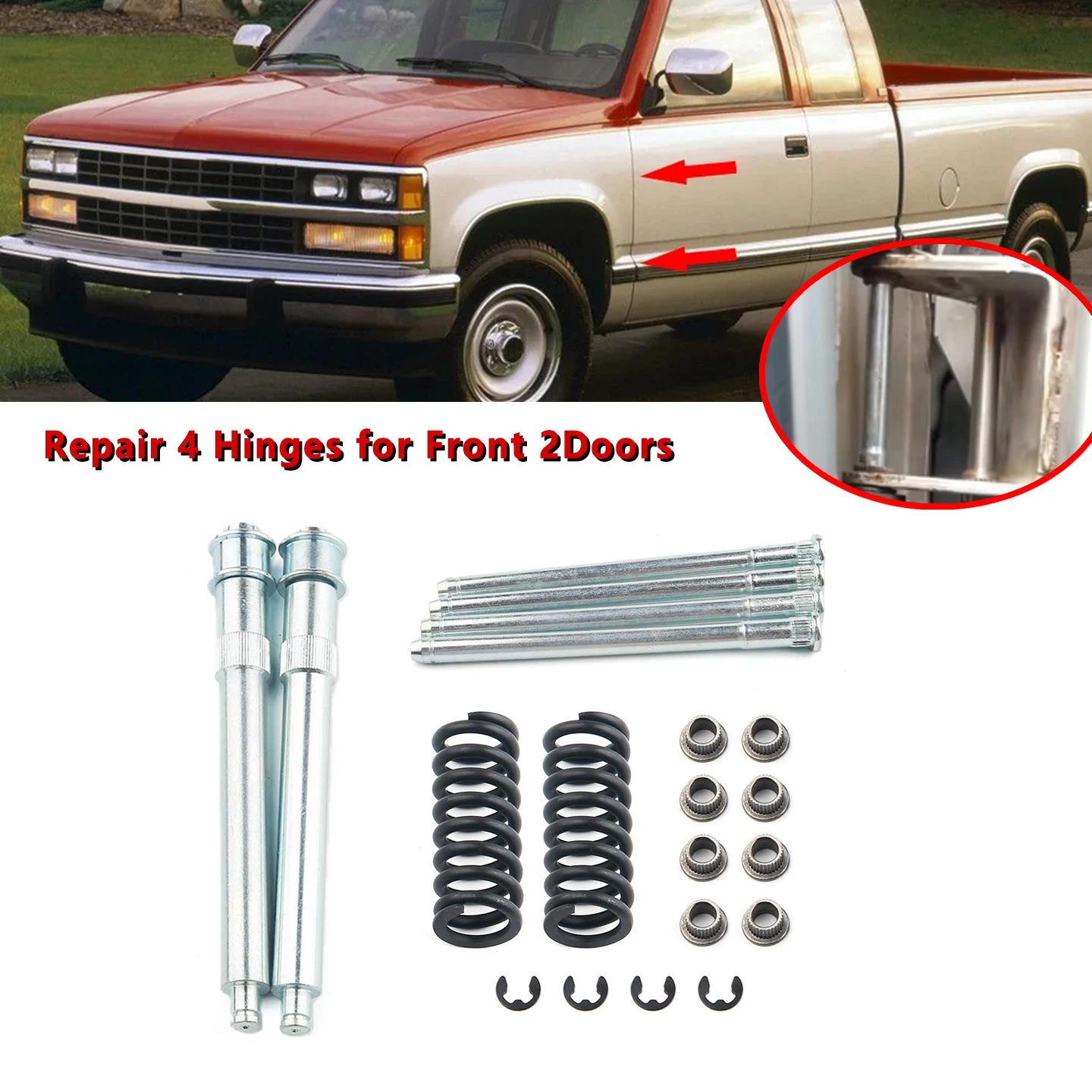 Kit de buje y pasador de rodillo de bisagra de puerta delantera con resorte de bisagra de puerta de repuesto para Chevrolet GMC C1500 C2500 C3500 K1500 EM1061
