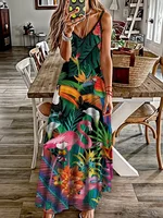 ¡Nuevo! Vestido largo de verano con estampado fresco de animales Sexy y a la moda con cuello en V