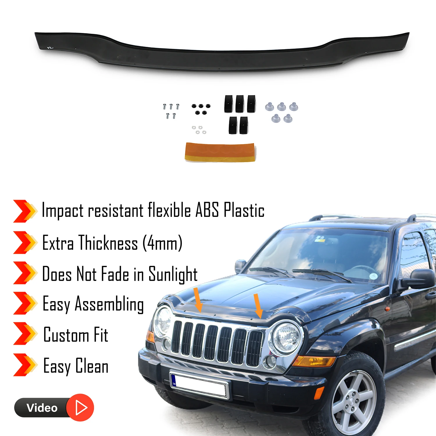 Hood Deflector Guard for Jeep Cherokee (2002-2008) Bug Shield Bonnet Protector / 4 mm thickness and ultra-durable material