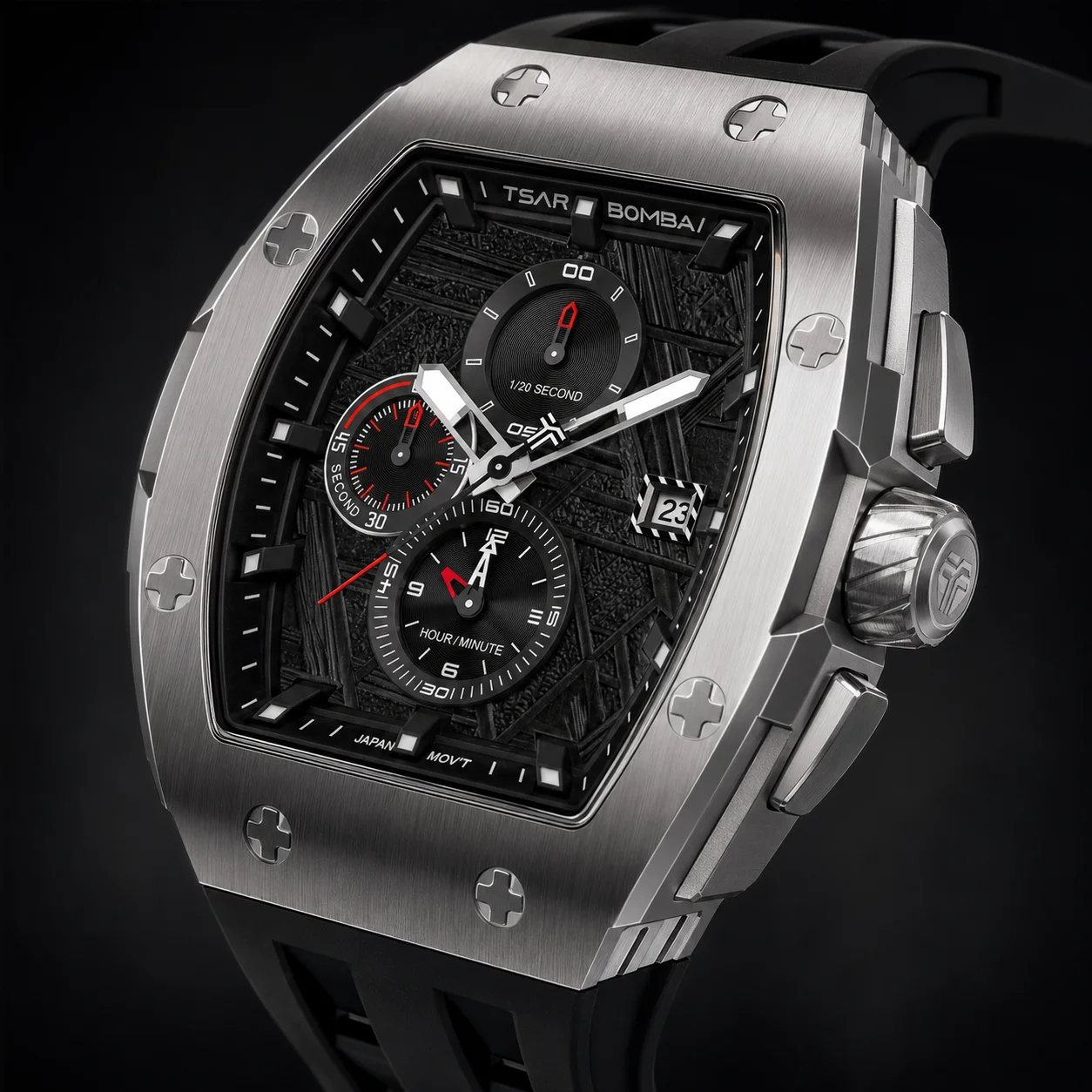 TSAR BOMBA Men Quartz Watch Sapphire Crystal 316L Steel Silicone Strap 50M Waterproof Chronograph Shock Resistant Luxury Gift
