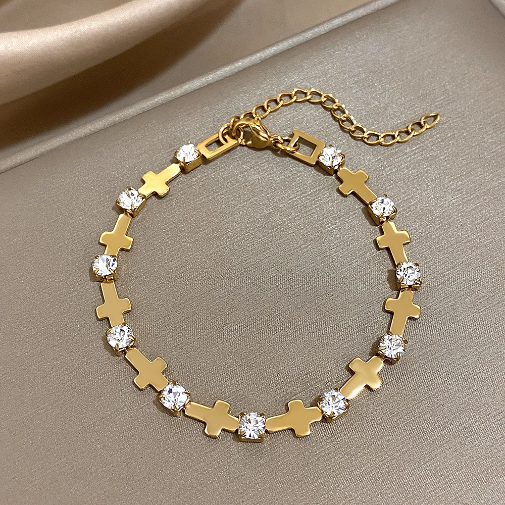 Luxury Shinny Zircon Stainless Steel Bracelet for Women Trendy Jesus Cross Heart Charm Bracelet Bangle Waterproof Jewelry Gift - Image 4