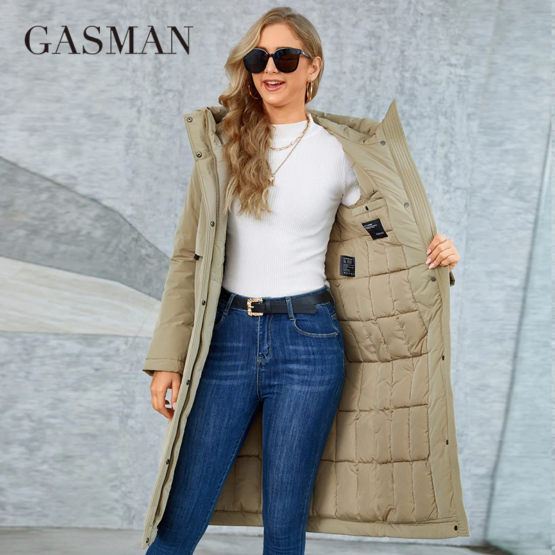 Gasmama – manteau Long et chaud en duvet pour femme, veste classique, fermeture éclair, laçage, poches, à capuche, Slim, collection hiver GM-82160