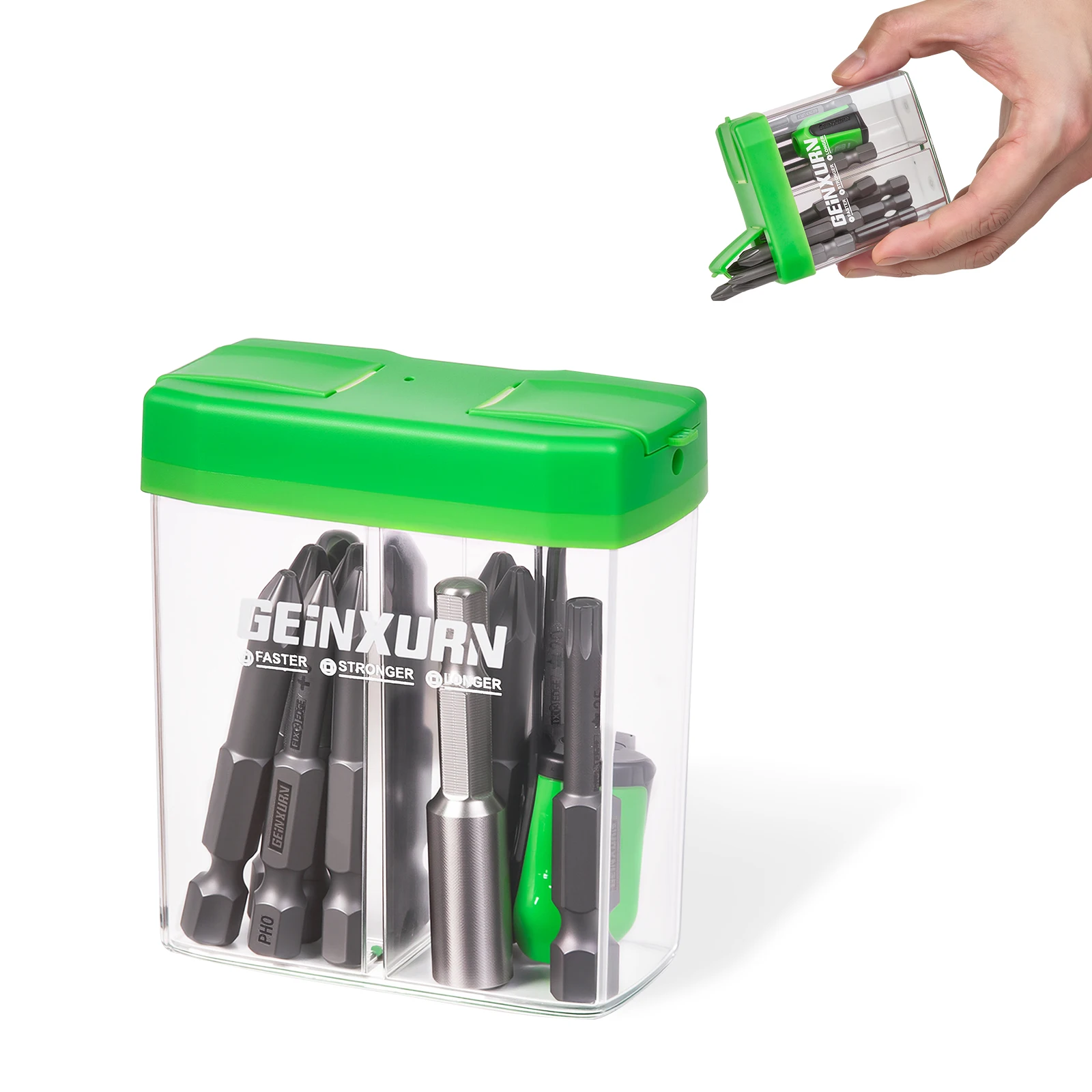 

Geinxurn FIXEDGE, 16 шт., набор отверток 50 мм, шестигранник 1/4 дюйма, сильный магнетизм, коробка для зеленой резинки