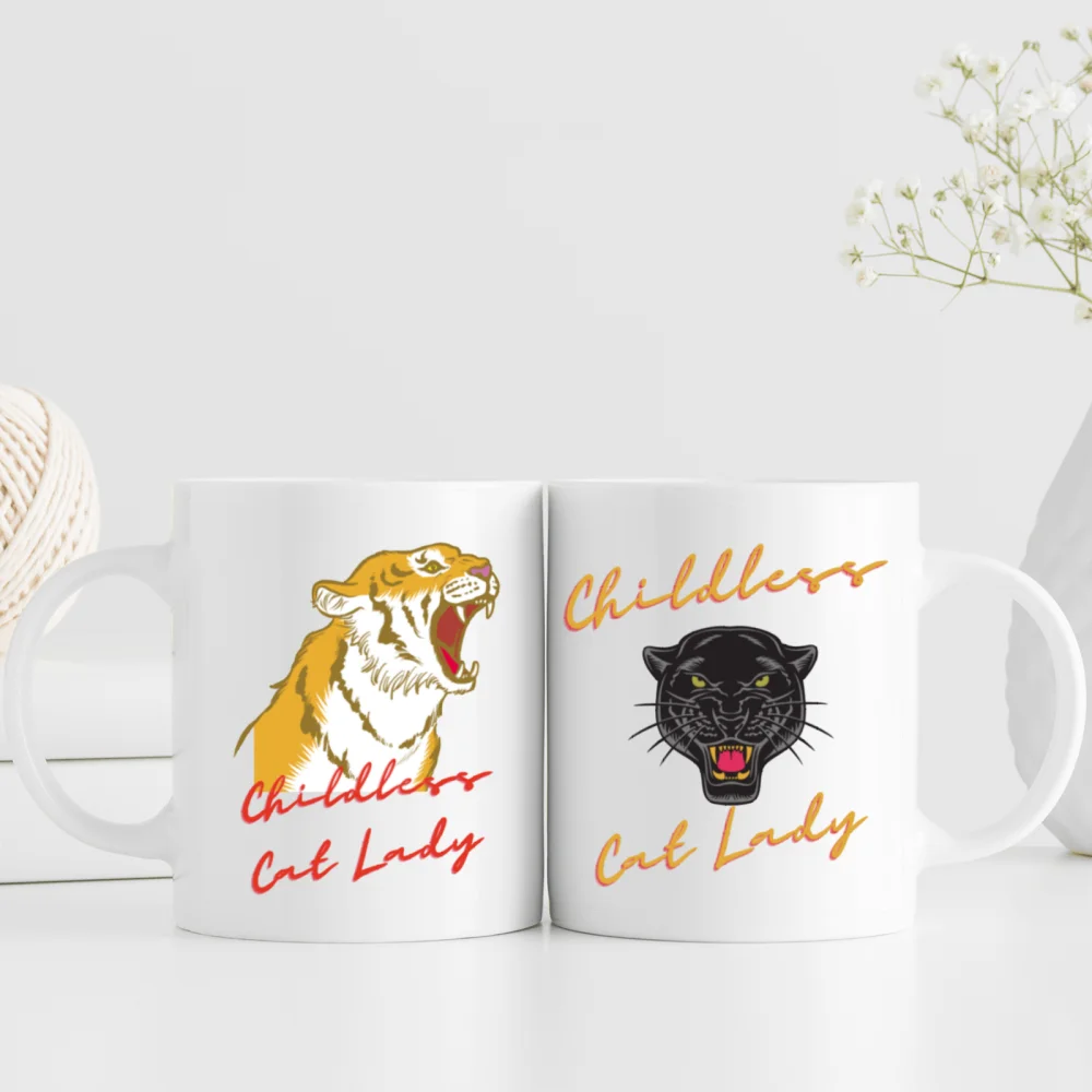 2 pcs 3A grade 11 oz Childless Cat Lady 2024 ceramic coffee mug for room Halloween decoration Birthday Christmas Holiday gift