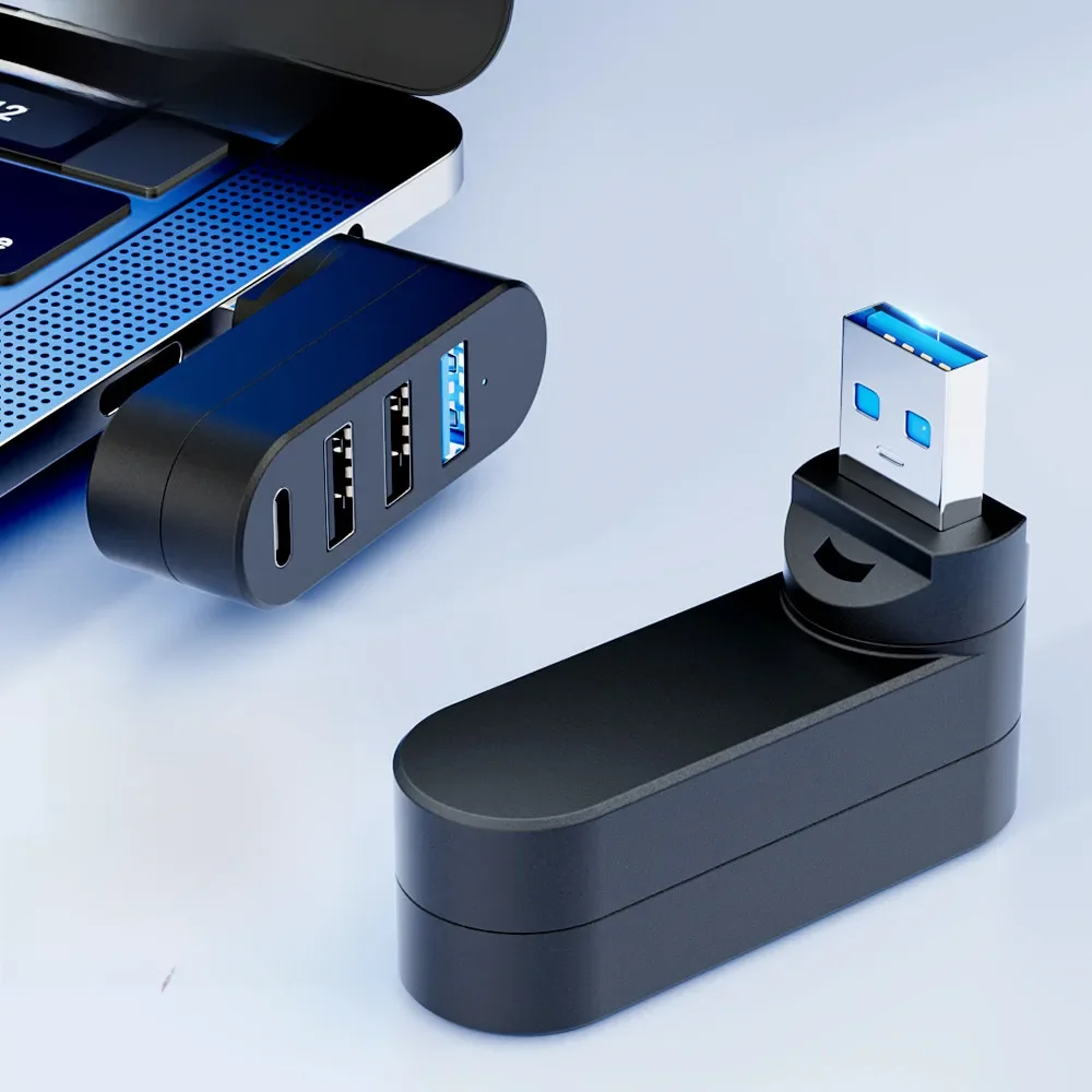 Elough Mini 180° °   Obrotowy 4-portowy koncentrator USB 3.0 2.0 typu C Szybki rozdzielacz danych U Disk do laptopa MacBook PC — zdjęcie 2