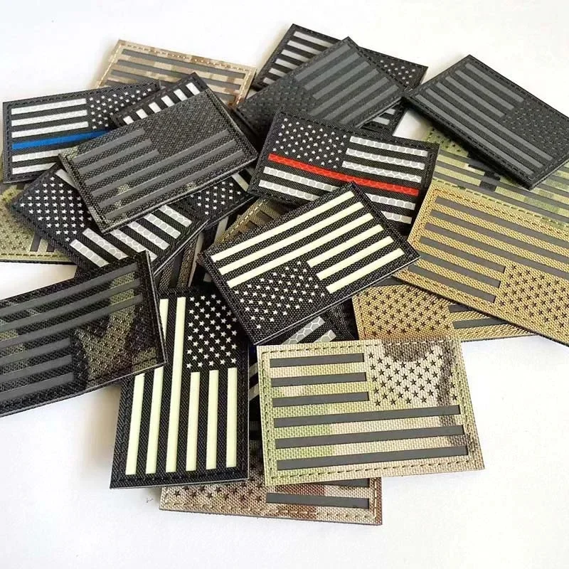 8 * 5 CM USA Flag IR Reflection Patches with Hook Loop, United States Army Navy Air Force Tactical Military Badge Patch Glow In Dark — zdjęcie 2