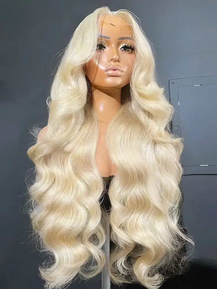 613 Hd dentelle frontale perruque 13x4 vague de corps perruques de cheveux humains brésilien 220 densité pré plumé Blonde transparente dentelle avant perruque 30 pouces