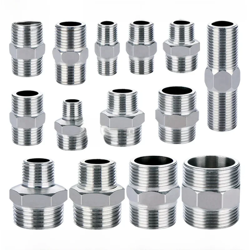 1/8 1/4 3/8 1/2 3/4 1 "filetage mâle joint de mamelon hexagonal 304 raccord de tuyau en acier inoxydable connecteur coupleur eau huile air adaptateur de filetage