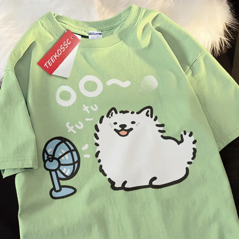 Samoye Blower Fan Cartoonprinting Man Tee Odzież Dopasowana koszulka rekreacyjna Rekreacyjna koszulka młodzieżowa Bawełniana zabawna koszulka z krótkim rękawem — zdjęcie 2